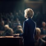 illustration woman speaking public presidential vote