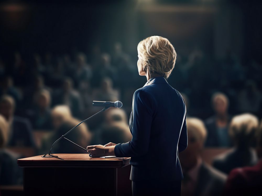 illustration woman speaking public presidential vote